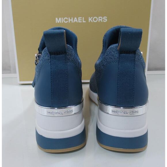 Michael Kors Willis Wedge Trainer Sneakers Zip MK Logo Union Wash Blue Size 8 - Picture 8 of 9